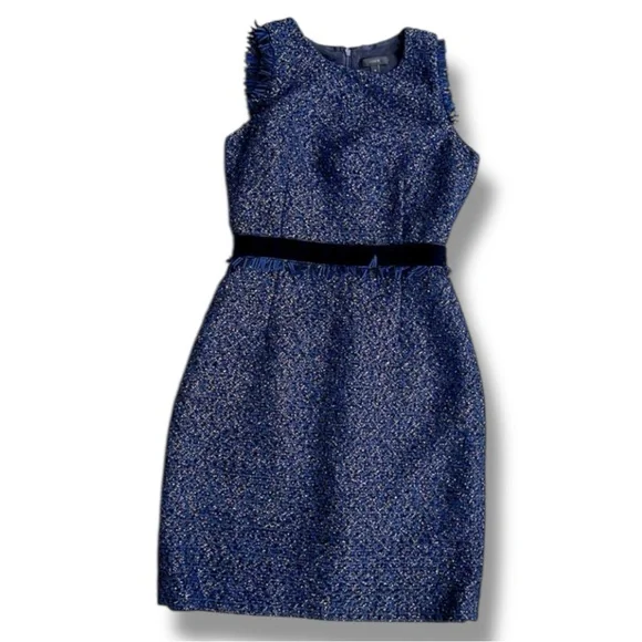 J. Crew Midnight Blue Sleeveless Sparkle Tweed Sheath Dress Size 4 - Picture 5 of 16